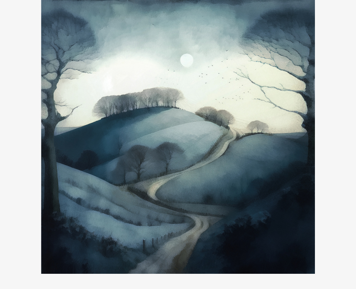 Rolling Hills With Winter Moon